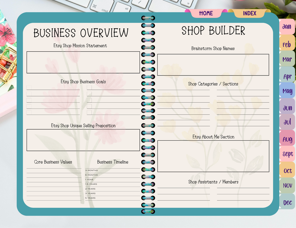 Flower Themed Etsy Business Planner/Organizer (Landscape Orientation)