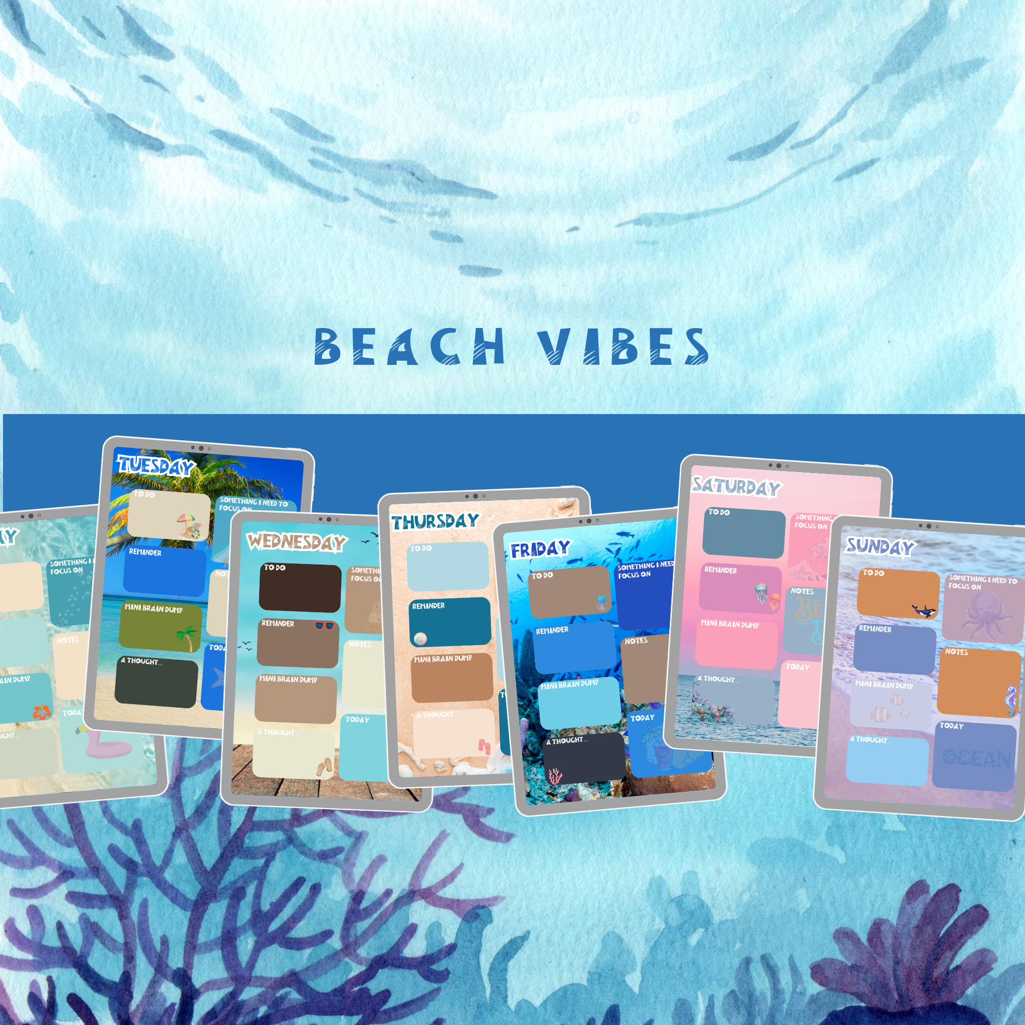 Beach Vibes Daily Planner Pages (Portrait Orientation)