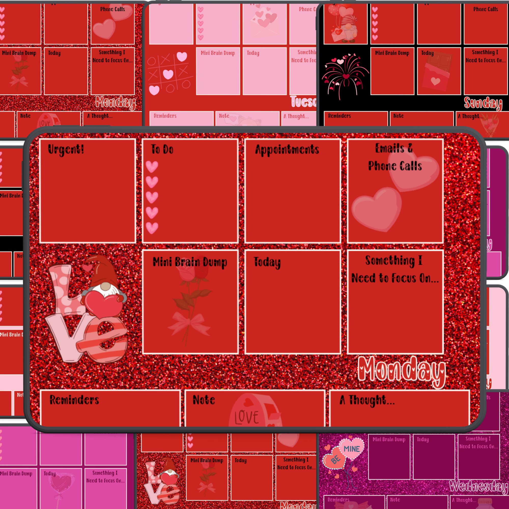 Valentine's Day-Themed Daily Planner Pages (Landscape Orientation)