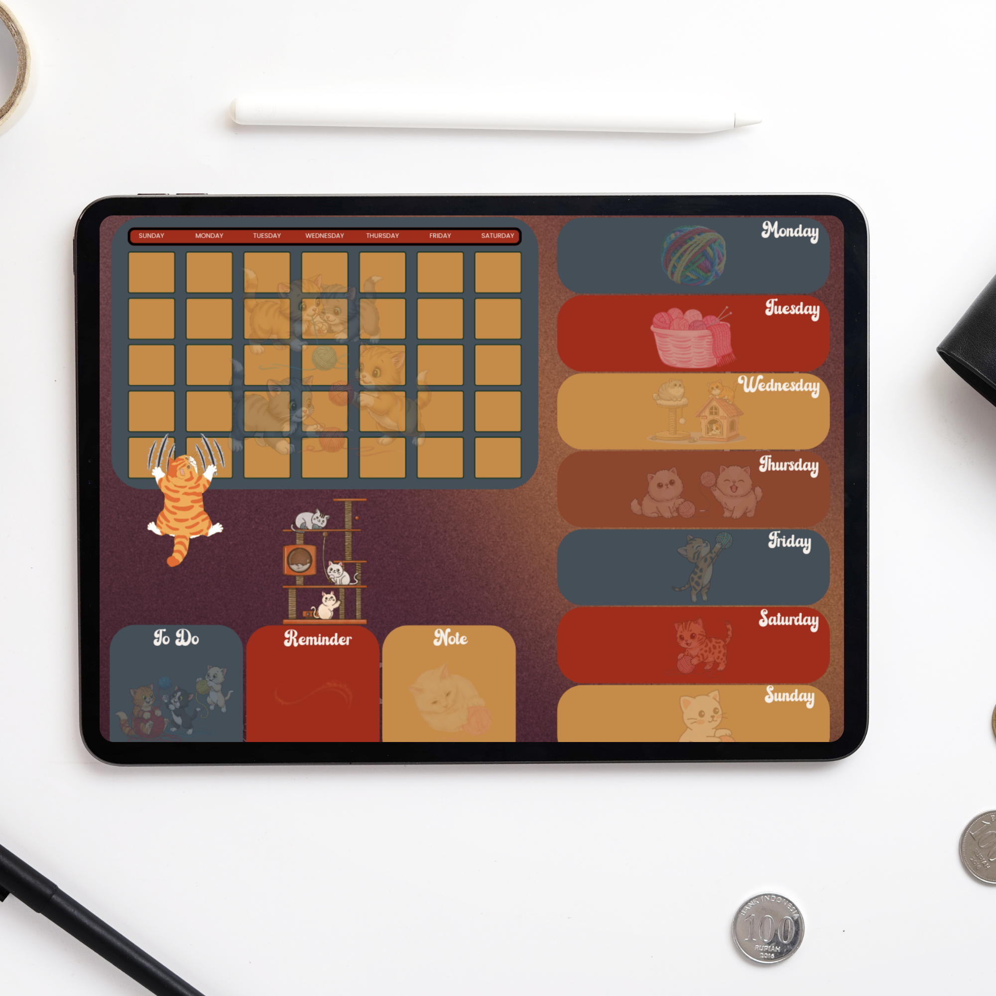 Cat-Themed Weekly Agenda Page Bundle