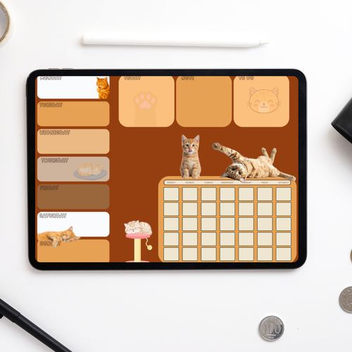 Cat-Themed Weekly Agenda Page Bundle