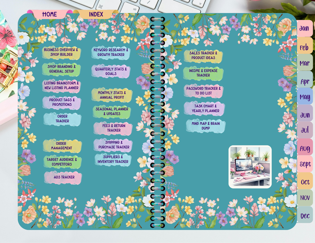 Flower Themed Etsy Business Planner/Organizer (Landscape Orientation)