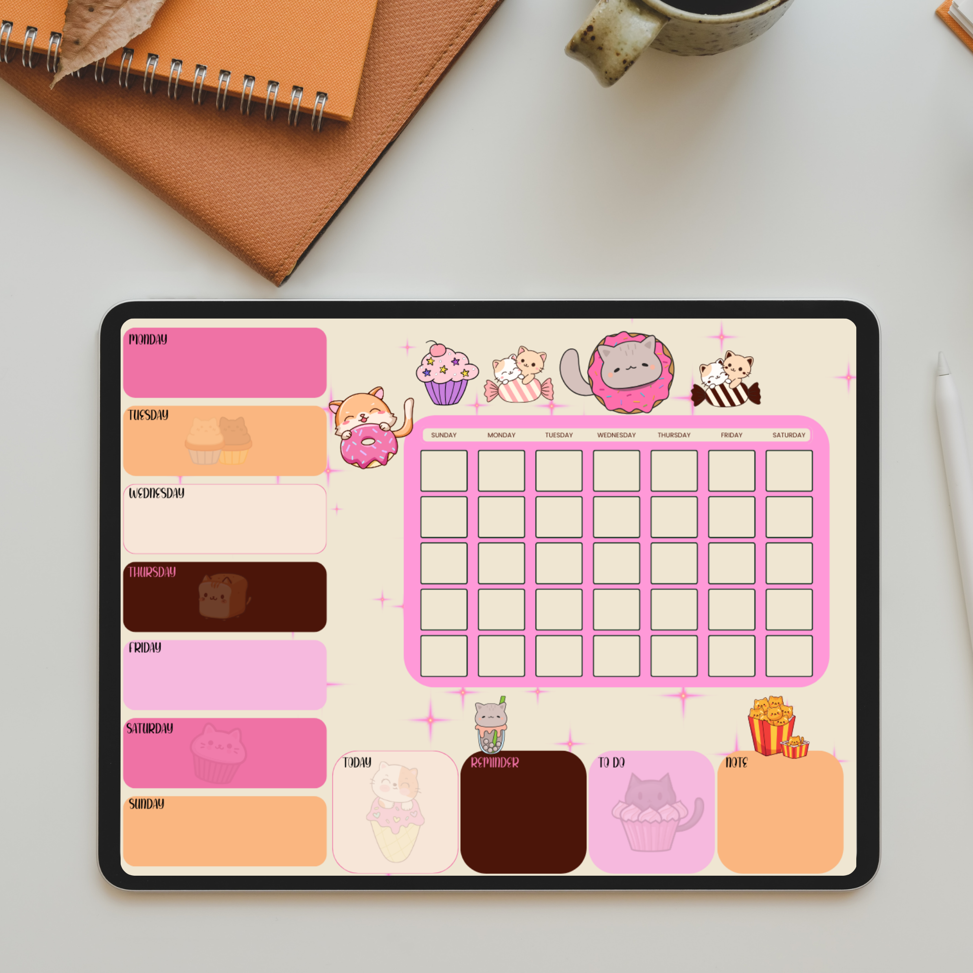 Cat-Themed Weekly Agenda Page Bundle
