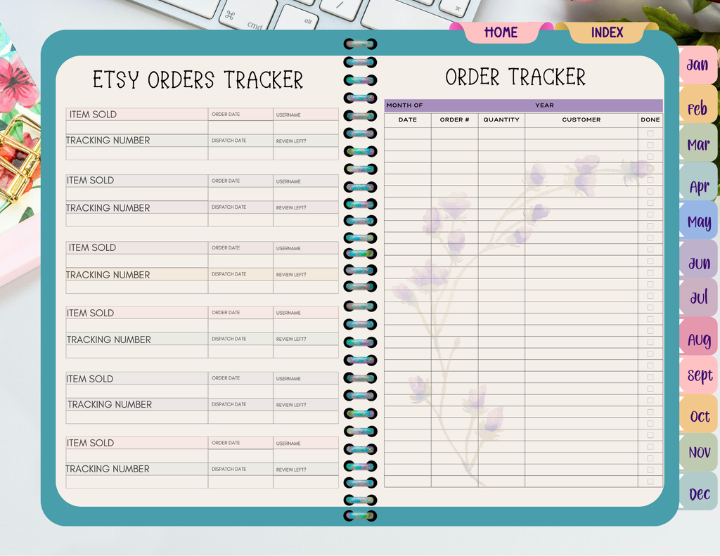 Flower Themed Etsy Business Planner/Organizer (Landscape Orientation)