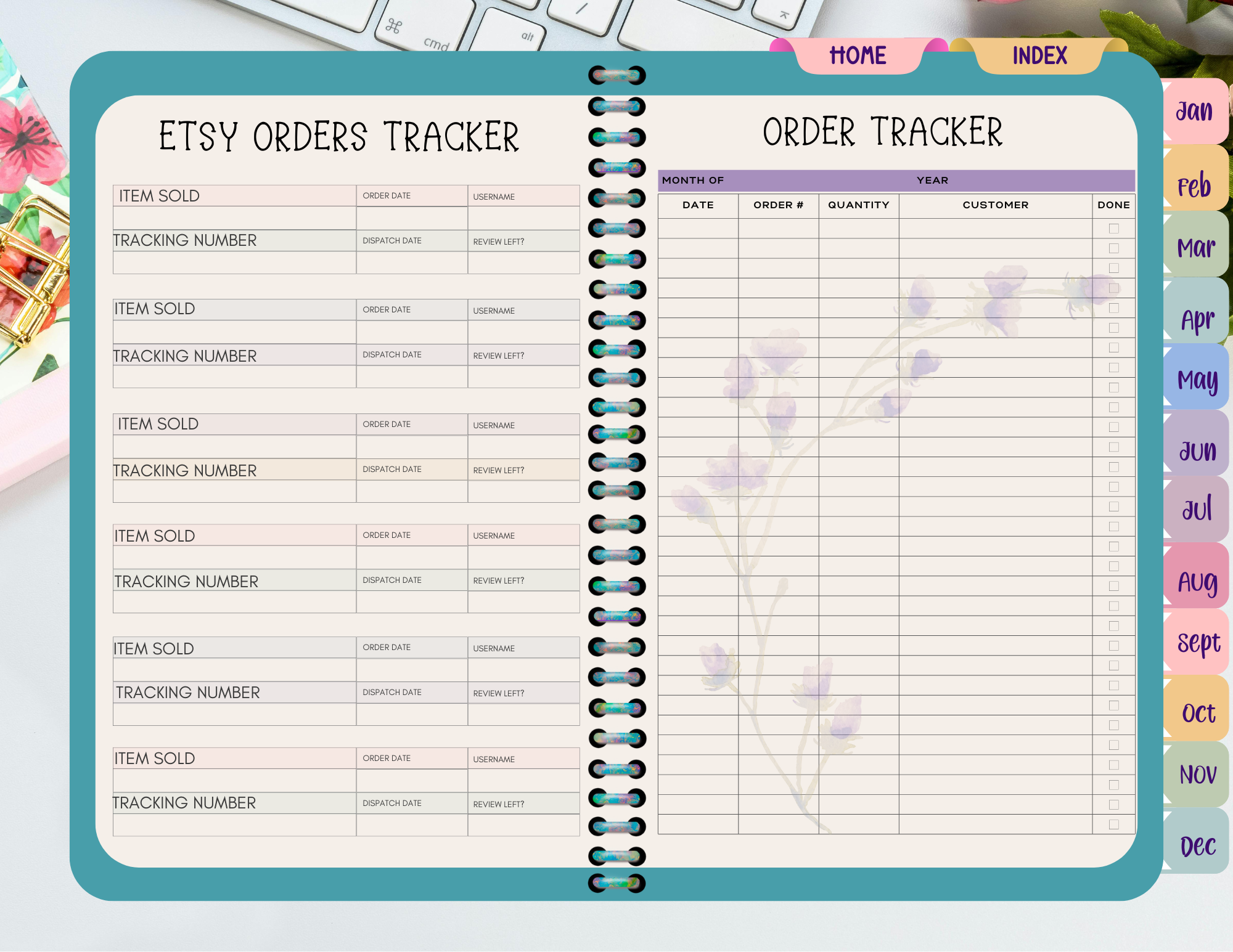 Flower Themed Etsy Business Planner/Organizer (Landscape Orientation)