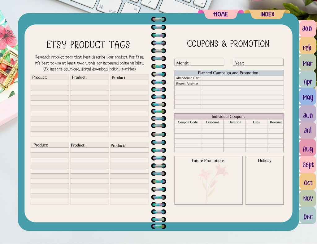 Flower Themed Etsy Business Planner/Organizer (Landscape Orientation)