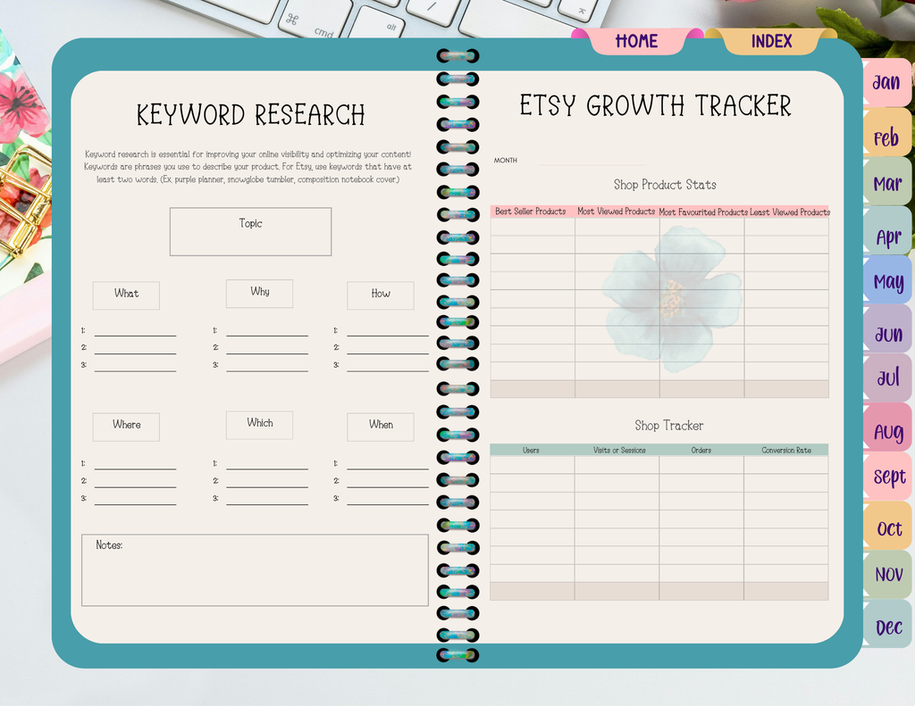 Flower Themed Etsy Business Planner/Organizer (Landscape Orientation)