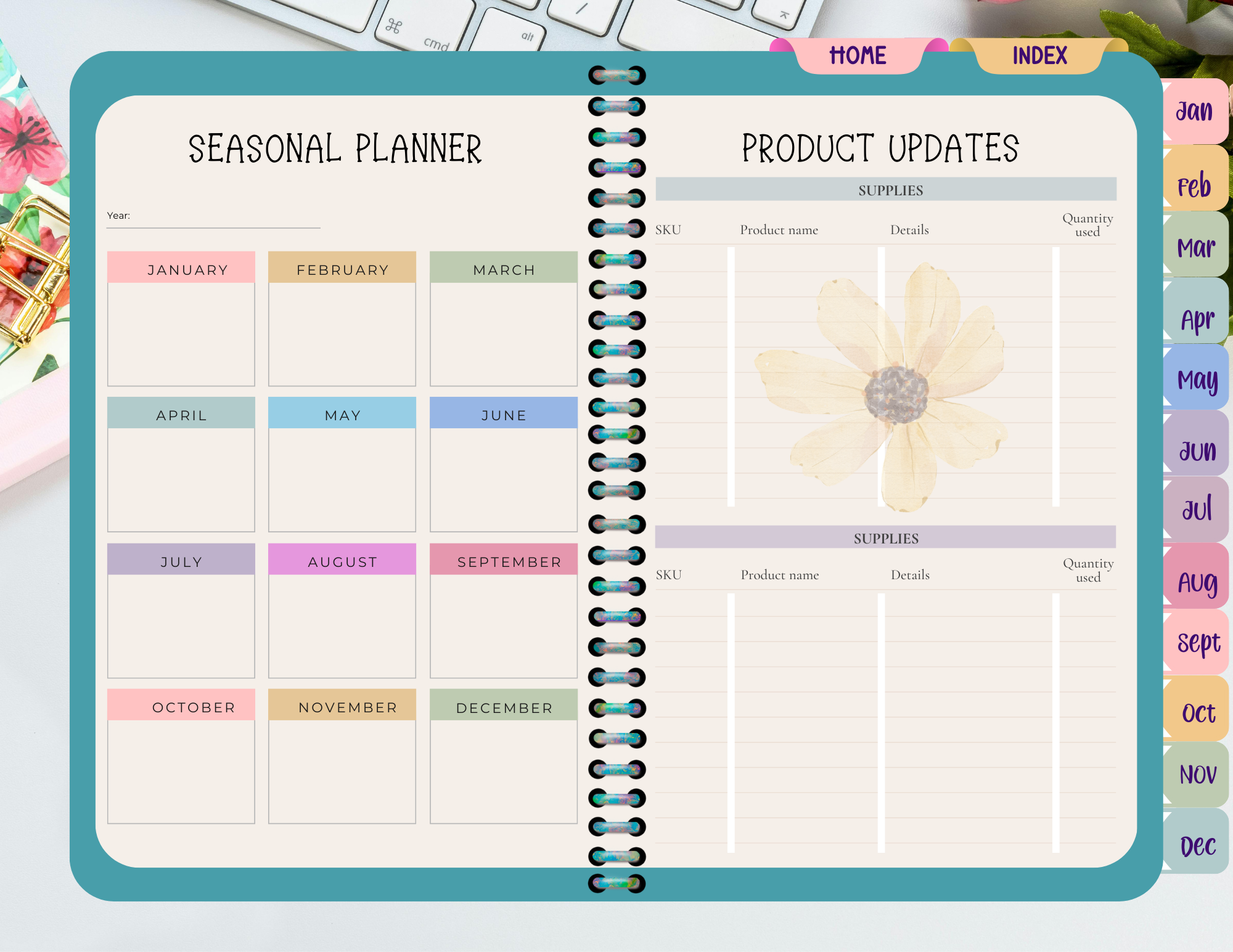 Flower Themed Etsy Business Planner/Organizer (Landscape Orientation)