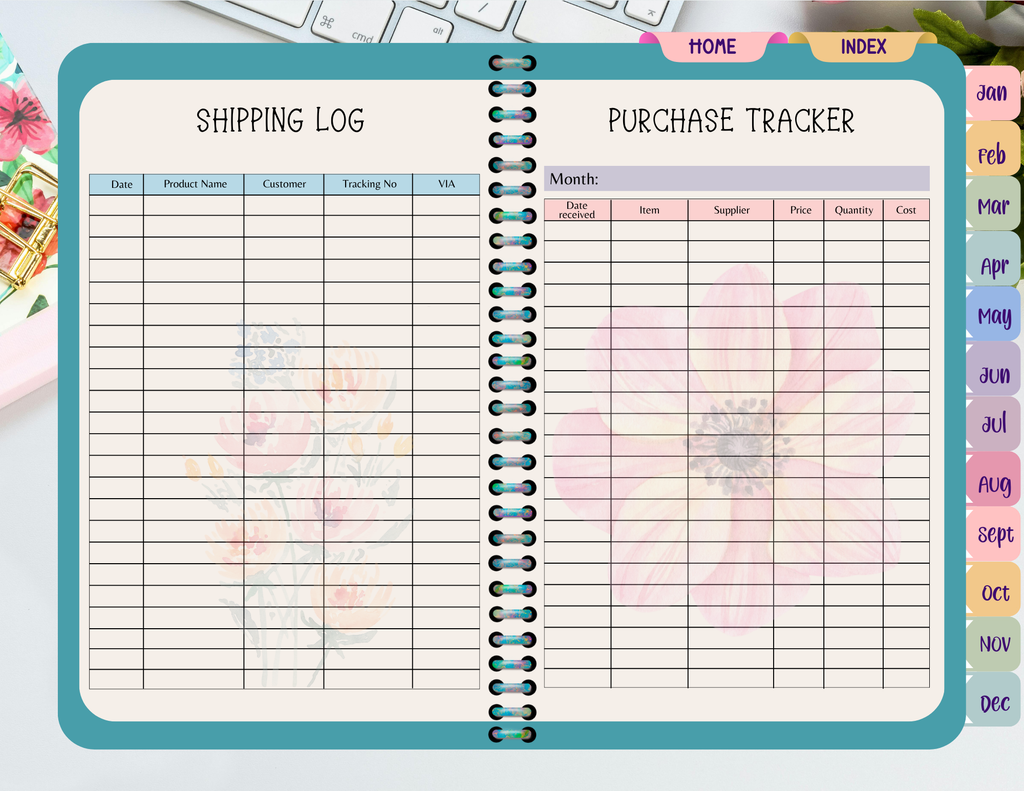 Flower Themed Etsy Business Planner/Organizer (Landscape Orientation)