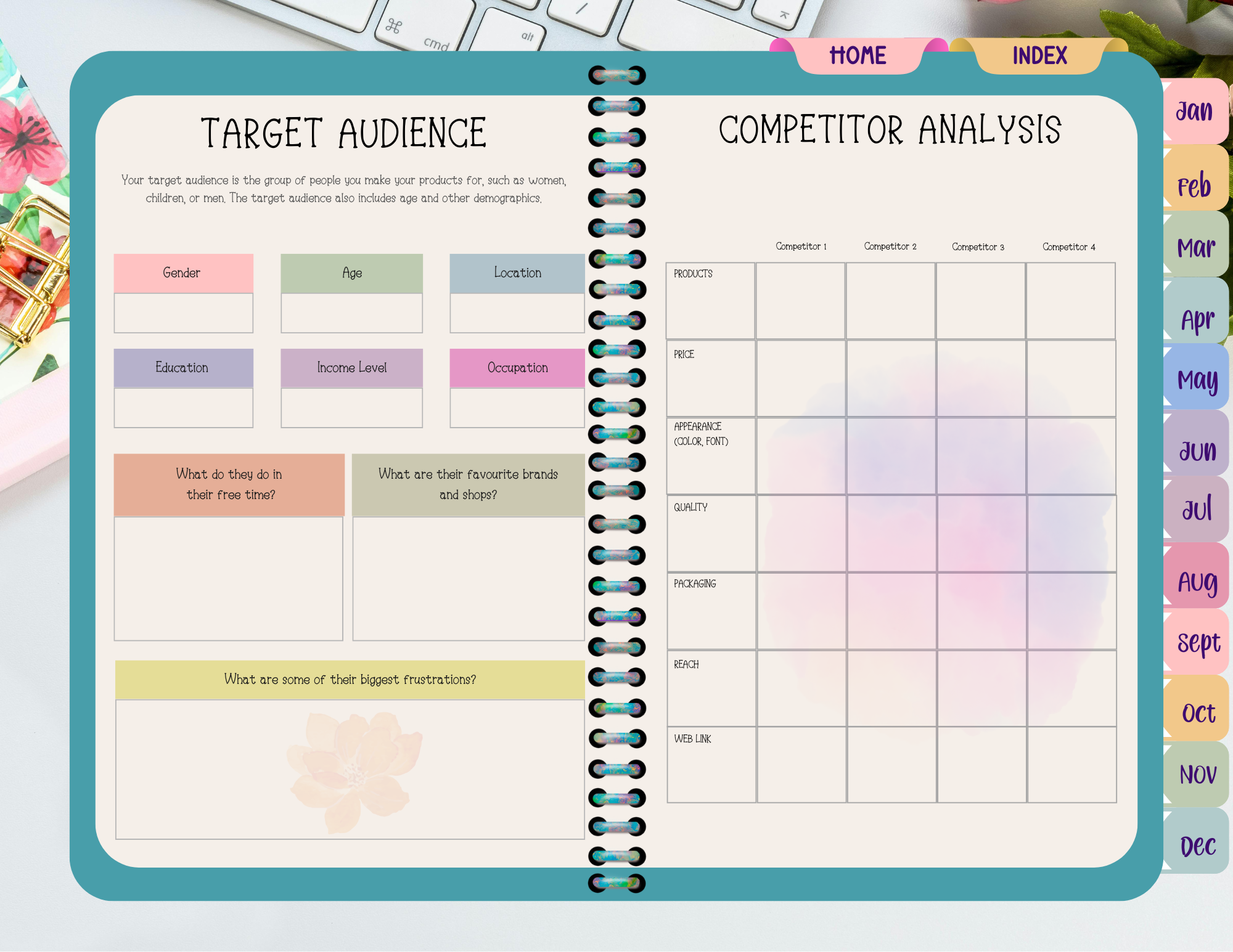 Flower Themed Etsy Business Planner/Organizer (Landscape Orientation)
